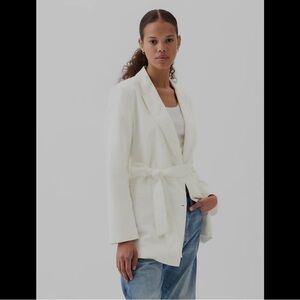 Gap Womens Linen Cotton Blend Blazer With Belt In New Off White XL Tall